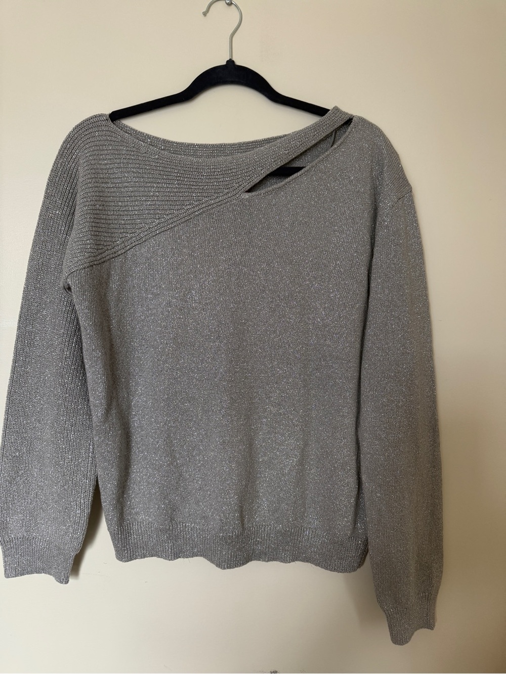 Vince Camuto Metallic Asymmetric Cutout Sweater Silver L NWT